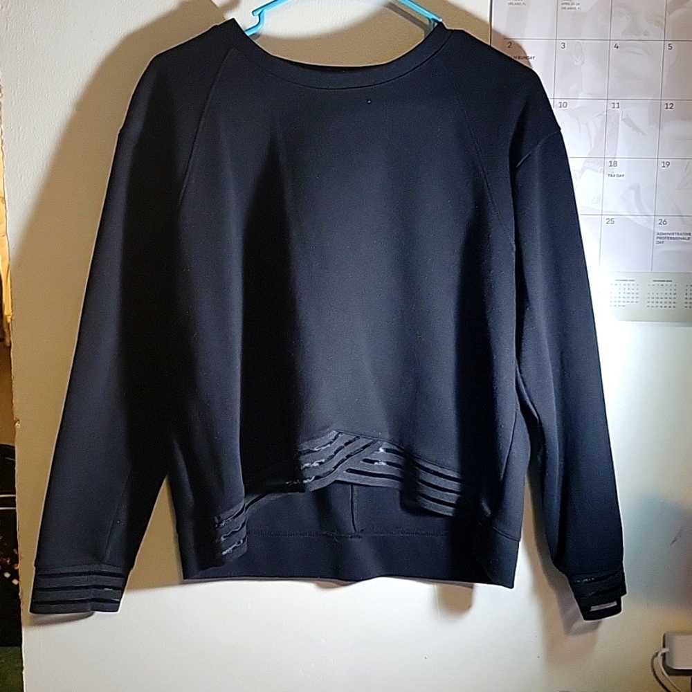 Plain black long-sleeved shirt. Cute mesh detail on bottom.